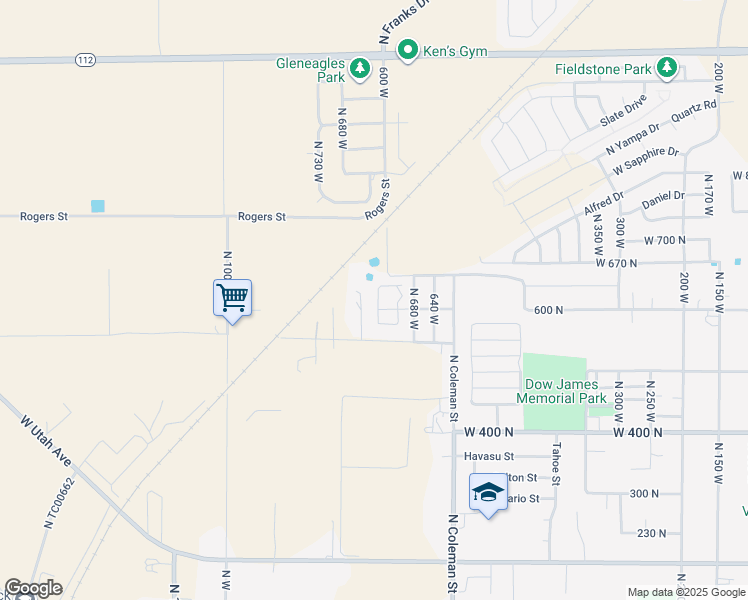 map of restaurants, bars, coffee shops, grocery stores, and more near 605 Kay Lane in Tooele