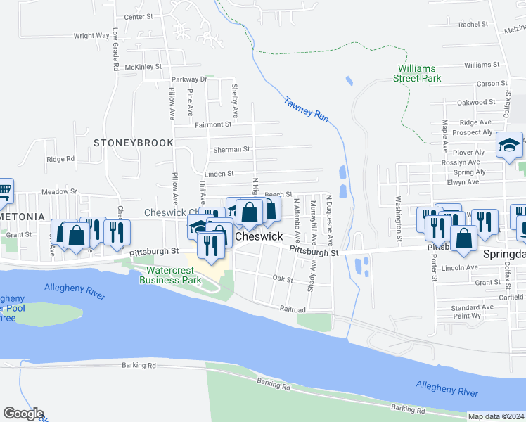 map of restaurants, bars, coffee shops, grocery stores, and more near 1508 Beech Street in Cheswick