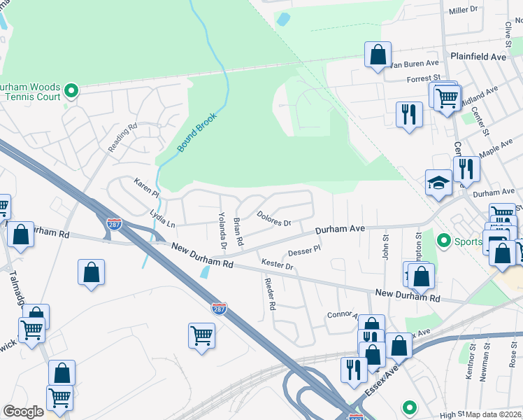 map of restaurants, bars, coffee shops, grocery stores, and more near 13 Dolores Drive in Edison