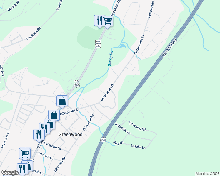 map of restaurants, bars, coffee shops, grocery stores, and more near 101 Frederick Road in Altoona