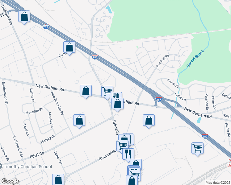 map of restaurants, bars, coffee shops, grocery stores, and more near 1238 Waterford Drive in Edison