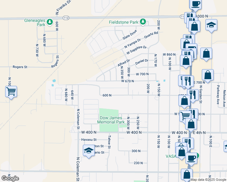 map of restaurants, bars, coffee shops, grocery stores, and more near 460 West 600 North in Tooele