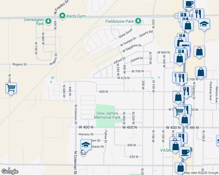 map of restaurants, bars, coffee shops, grocery stores, and more near 460 West 600 North in Tooele