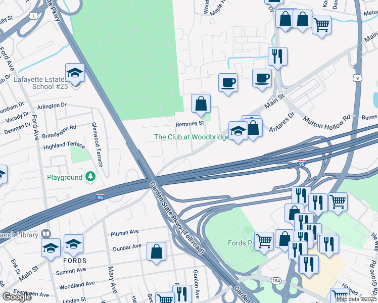 map of restaurants, bars, coffee shops, grocery stores, and more near 7 Kilfoyle Avenue in Woodbridge Township