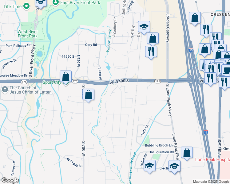 map of restaurants, bars, coffee shops, grocery stores, and more near 527 West 11400 South in Draper