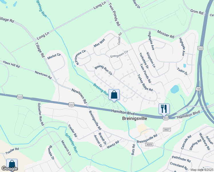map of restaurants, bars, coffee shops, grocery stores, and more near 8929 Breinig Run Circle in Breinigsville