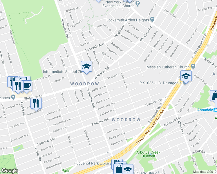 map of restaurants, bars, coffee shops, grocery stores, and more near 39 Nippon Avenue in Staten Island