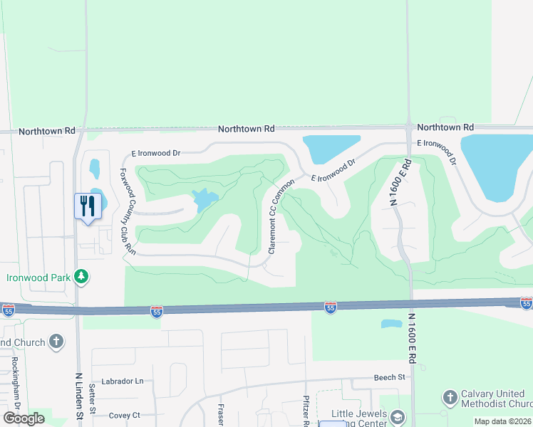 map of restaurants, bars, coffee shops, grocery stores, and more near 2001 Claremont CC Common in Normal