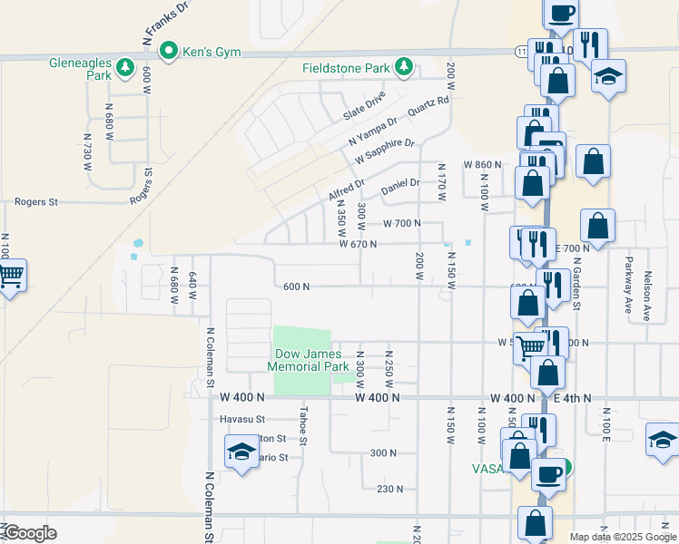 map of restaurants, bars, coffee shops, grocery stores, and more near 353 West 630 North Street in Tooele