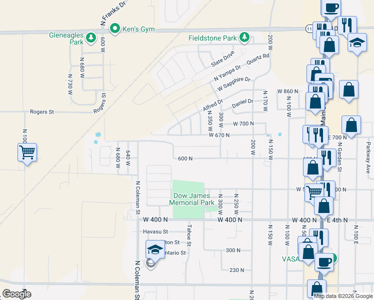 map of restaurants, bars, coffee shops, grocery stores, and more near 427 West 630 North Street in Tooele