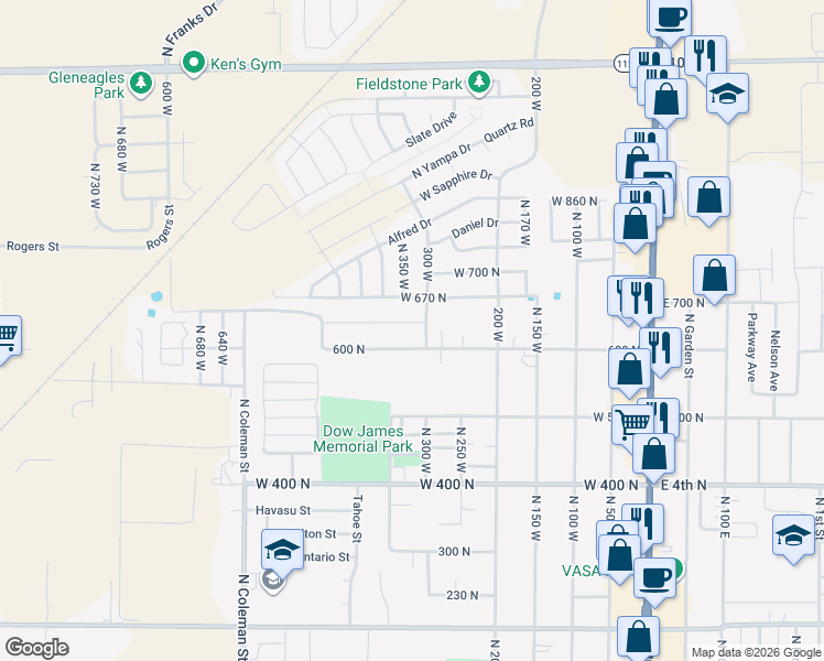 map of restaurants, bars, coffee shops, grocery stores, and more near 333 West 630 North Street in Tooele