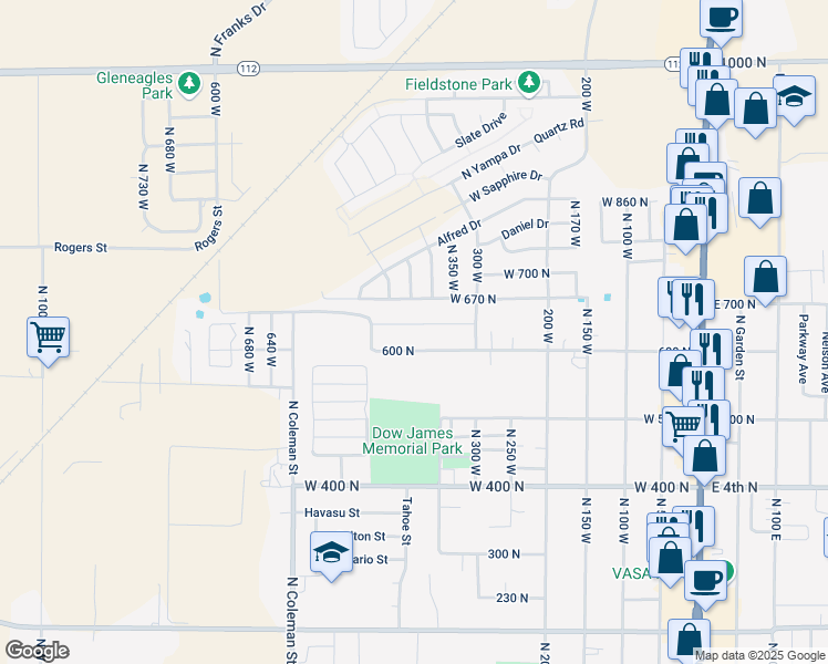 map of restaurants, bars, coffee shops, grocery stores, and more near 407 West 630 North Street in Tooele