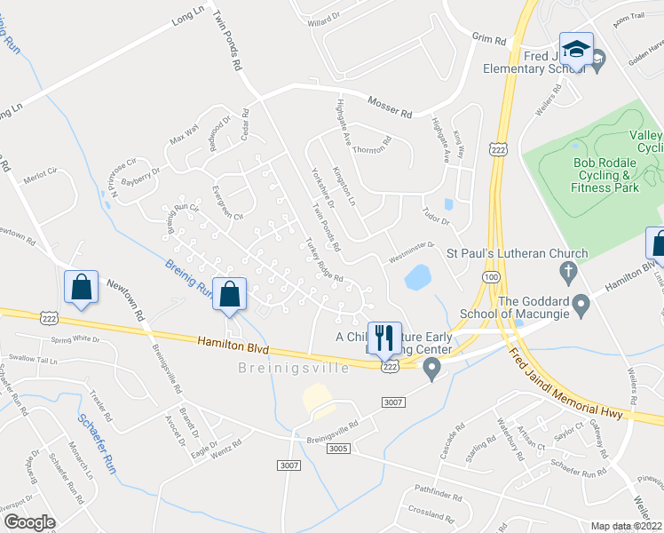 map of restaurants, bars, coffee shops, grocery stores, and more near 8785 Turkey Ridge Road in Breinigsville