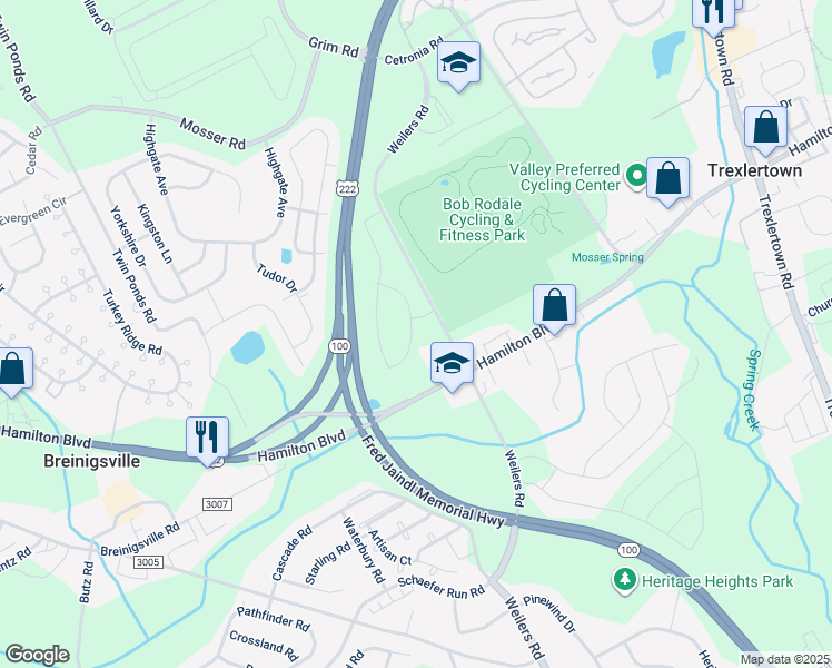 map of restaurants, bars, coffee shops, grocery stores, and more near 1257 Susan Circle in Breinigsville
