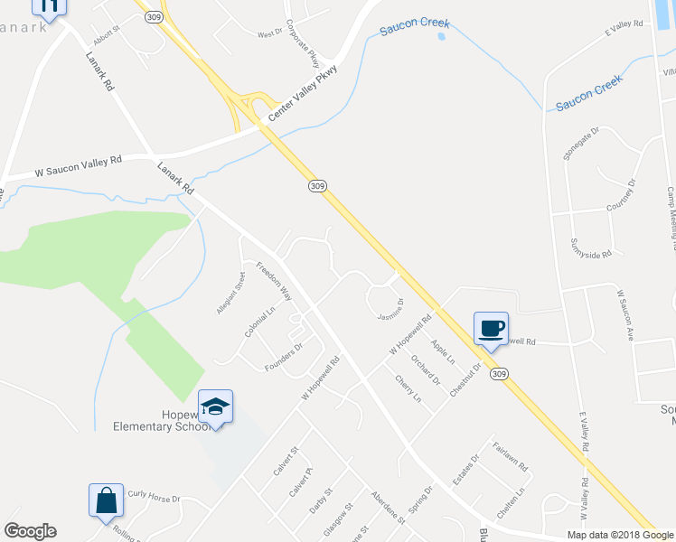 map of restaurants, bars, coffee shops, grocery stores, and more near 4123 Huckleberry Drive in Center Valley