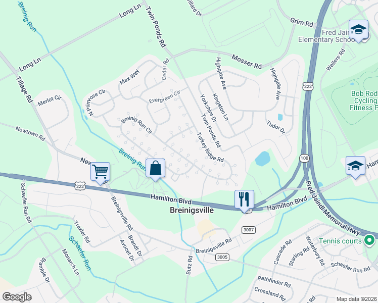 map of restaurants, bars, coffee shops, grocery stores, and more near 8749 Breinig Run Circle in Breinigsville