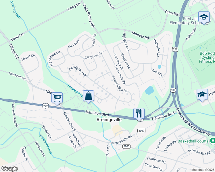 map of restaurants, bars, coffee shops, grocery stores, and more near 8749 Breinig Run Circle in Breinigsville