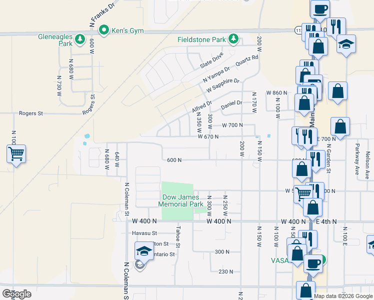 map of restaurants, bars, coffee shops, grocery stores, and more near 387 West 630 North Street in Tooele