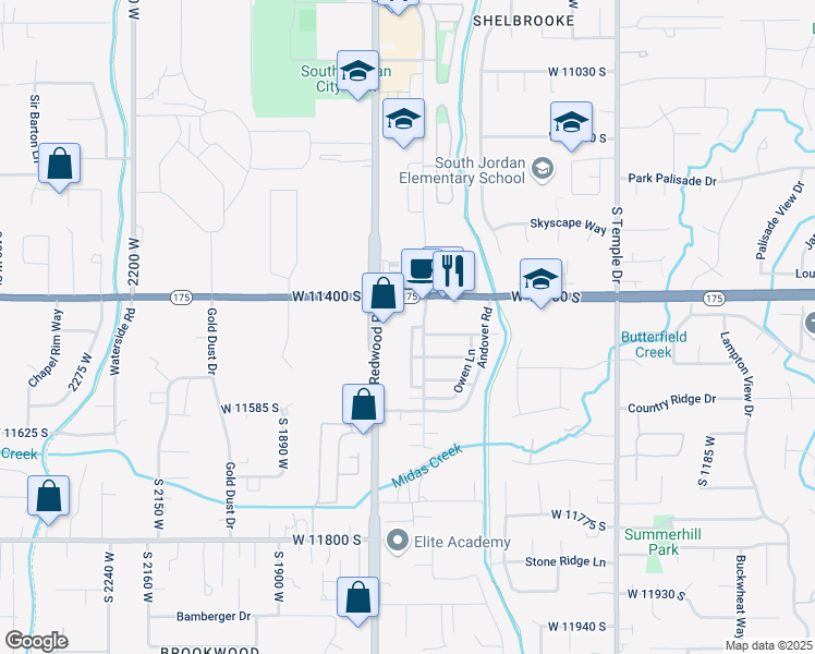 map of restaurants, bars, coffee shops, grocery stores, and more near 11442 South Hollybrook Loop in South Jordan