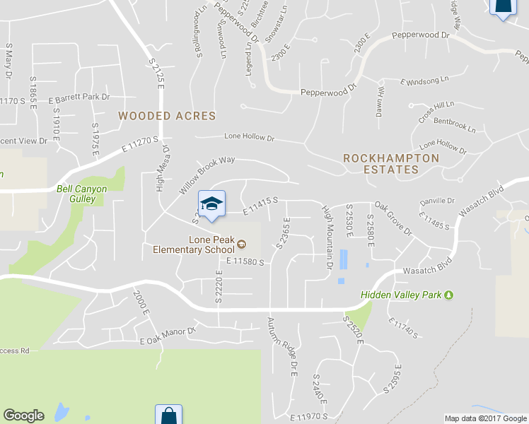 map of restaurants, bars, coffee shops, grocery stores, and more near 11446 South 2320 East in Sandy