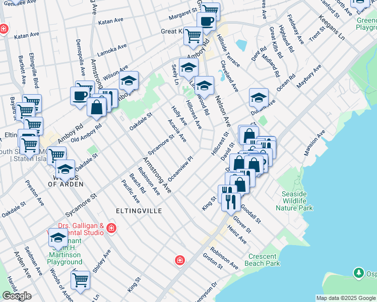 map of restaurants, bars, coffee shops, grocery stores, and more near 31 Ramblewood Avenue in Staten Island