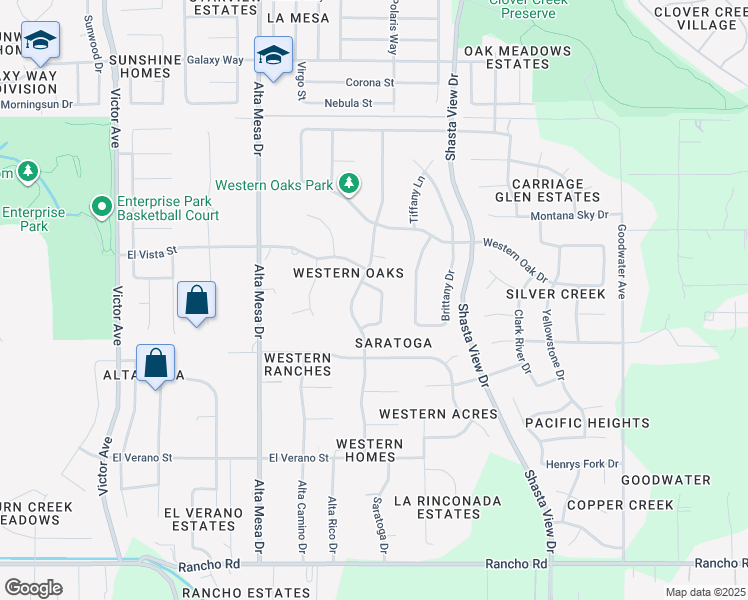 map of restaurants, bars, coffee shops, grocery stores, and more near 2468 Birchwood Circle in Redding