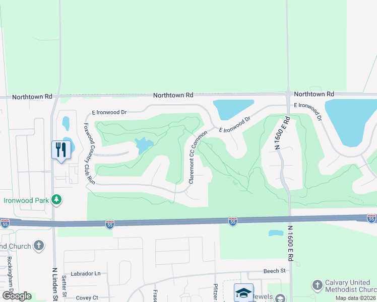 map of restaurants, bars, coffee shops, grocery stores, and more near 2001 Claremont CC Common in Normal