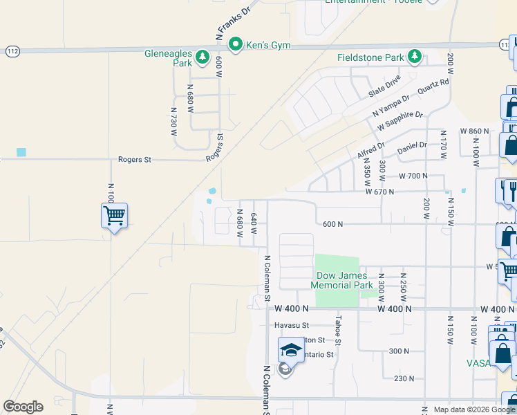 map of restaurants, bars, coffee shops, grocery stores, and more near 634 North 640 West in Tooele