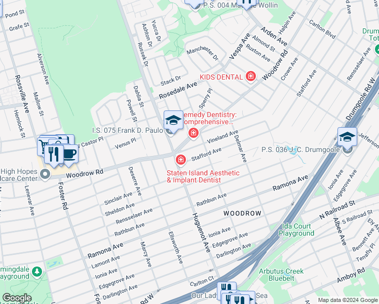 map of restaurants, bars, coffee shops, grocery stores, and more near 546 Vineland Avenue in Staten Island