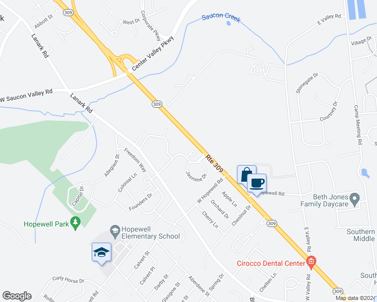 map of restaurants, bars, coffee shops, grocery stores, and more near 4059 Tournament Court in Lehigh County