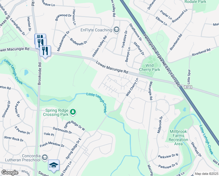 map of restaurants, bars, coffee shops, grocery stores, and more near 4861 Derby Lane in Macungie