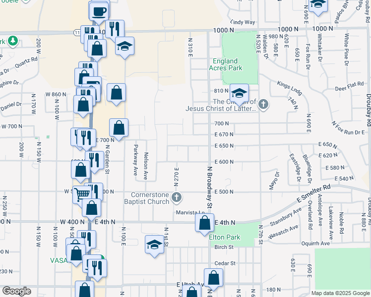 map of restaurants, bars, coffee shops, grocery stores, and more near 292 Valley View Drive in Tooele