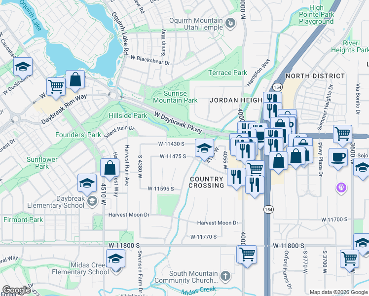 map of restaurants, bars, coffee shops, grocery stores, and more near 4217 W 11430 S in South Jordan