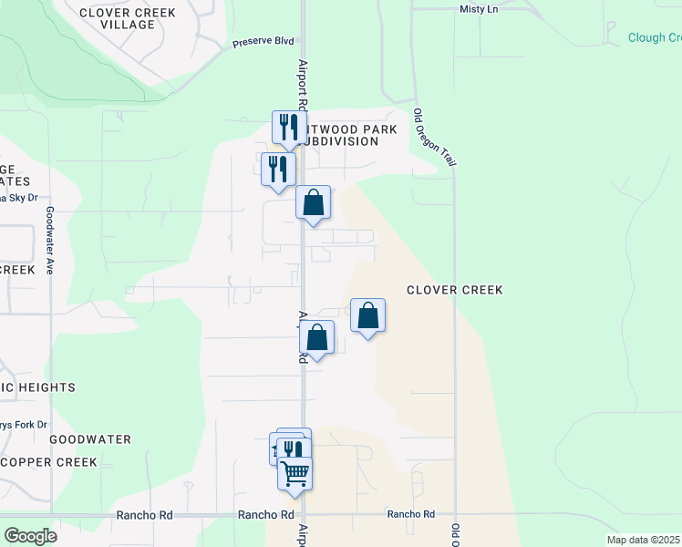 map of restaurants, bars, coffee shops, grocery stores, and more near 4441 Airport Road in Redding