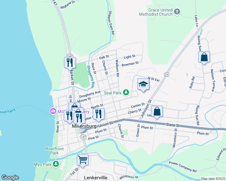 map of restaurants, bars, coffee shops, grocery stores, and more near 541 Moore Street in Millersburg