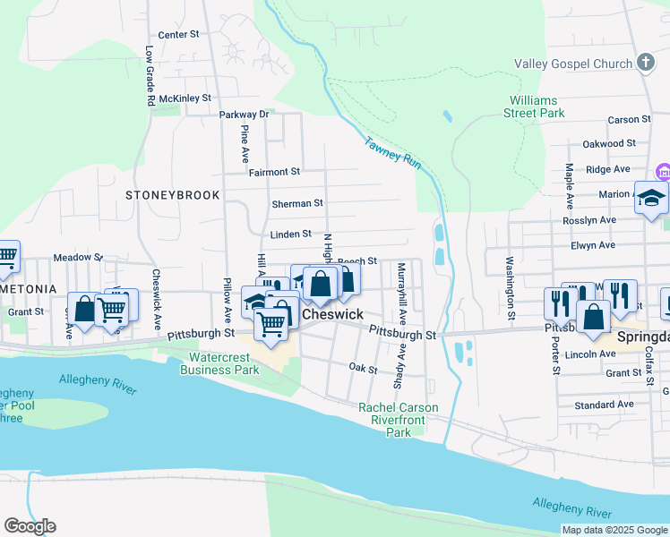 map of restaurants, bars, coffee shops, grocery stores, and more near 1508 Beech Street in Cheswick