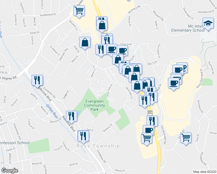 map of restaurants, bars, coffee shops, grocery stores, and more near 331 Elm Court in Pittsburgh