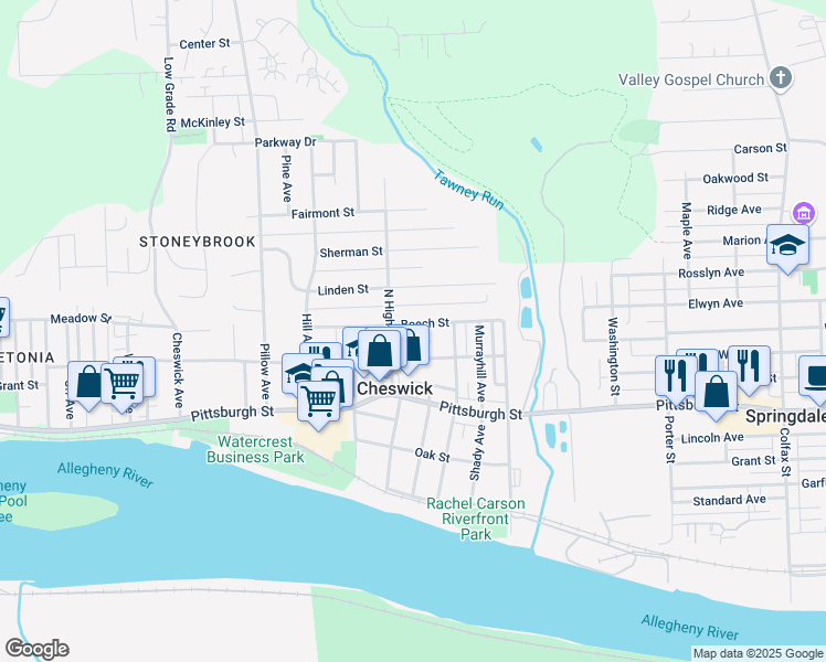 map of restaurants, bars, coffee shops, grocery stores, and more near 1508 Beech Street in Cheswick