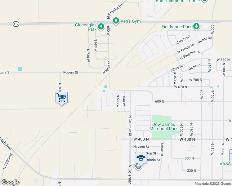 map of restaurants, bars, coffee shops, grocery stores, and more near 698 Ry Lane in Tooele