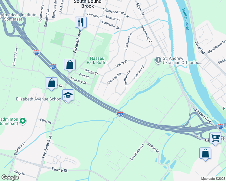 map of restaurants, bars, coffee shops, grocery stores, and more near 14 Darwin Road in Franklin Township