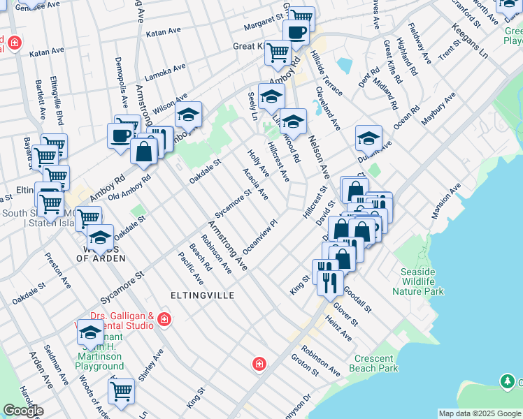 map of restaurants, bars, coffee shops, grocery stores, and more near 31 Ramblewood Avenue in Staten Island