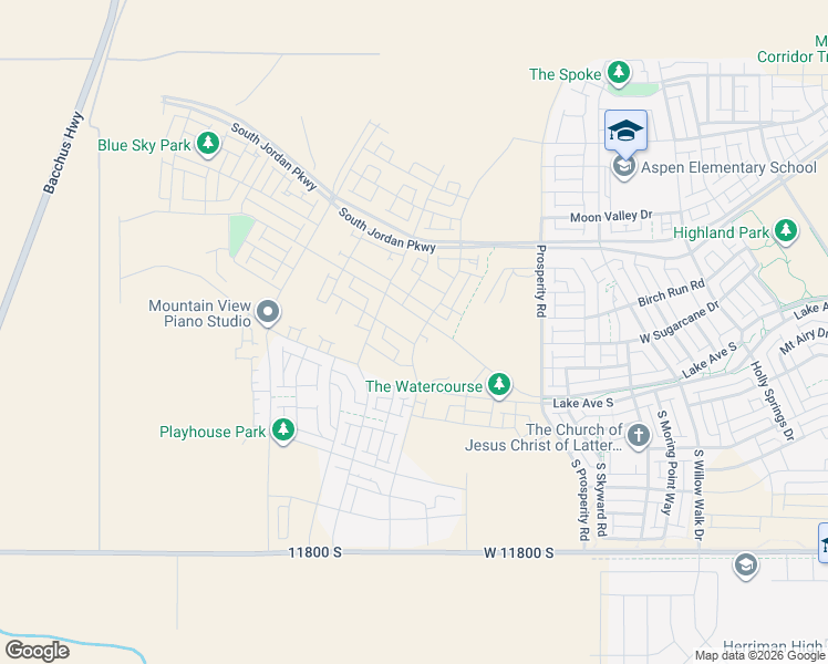 map of restaurants, bars, coffee shops, grocery stores, and more near 11442 South Watercourse Road in South Jordan