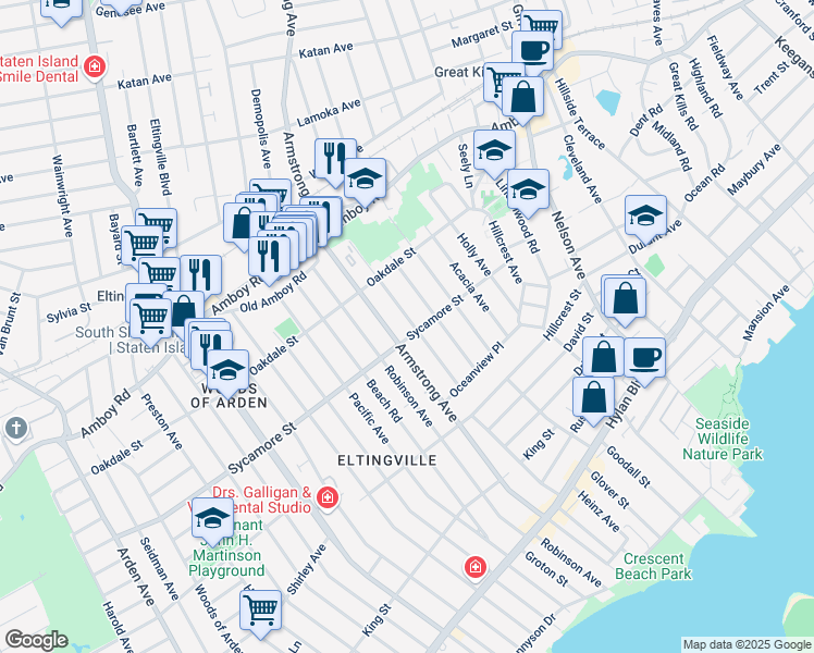 map of restaurants, bars, coffee shops, grocery stores, and more near 86 Elmwood Avenue in Staten Island