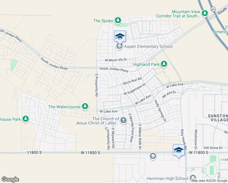 map of restaurants, bars, coffee shops, grocery stores, and more near 6396 West Sugarcane Drive in South Jordan