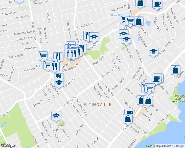 map of restaurants, bars, coffee shops, grocery stores, and more near 405 Robinson Ave in Staten Island