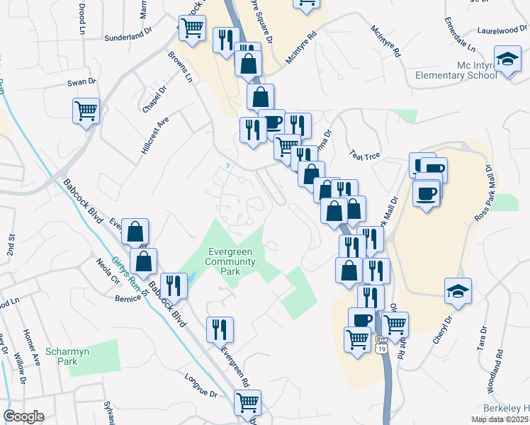 map of restaurants, bars, coffee shops, grocery stores, and more near 331 Elm Court in Pittsburgh