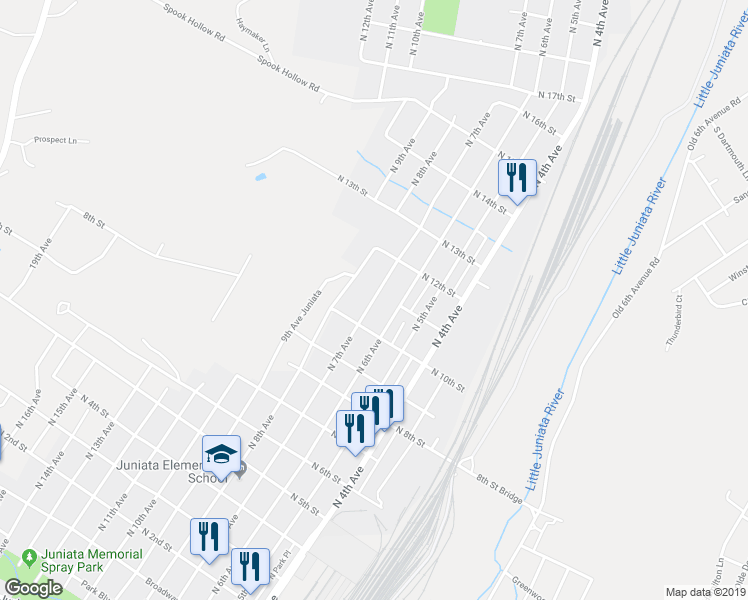 map of restaurants, bars, coffee shops, grocery stores, and more near 1199 North 7th Avenue in Altoona