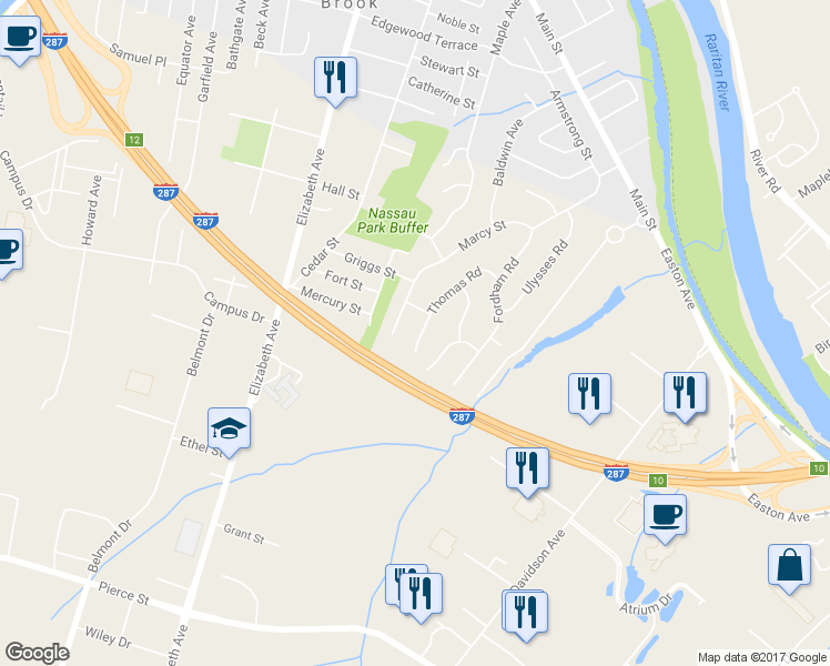 map of restaurants, bars, coffee shops, grocery stores, and more near 32 Thomas Road in Franklin Township