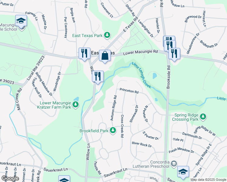 map of restaurants, bars, coffee shops, grocery stores, and more near 2040 Autumn Ridge Rd in Macungie