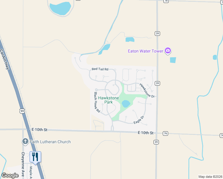 map of restaurants, bars, coffee shops, grocery stores, and more near 1330 Swainson Road in Eaton